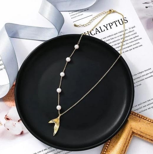 Pearl Chain Necklace with Gold Wing Pendant